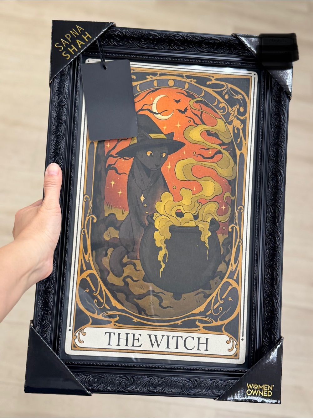 Sapna Shah The Witch Black Cat Framed Wall art viral Tarot Card Print 12x18